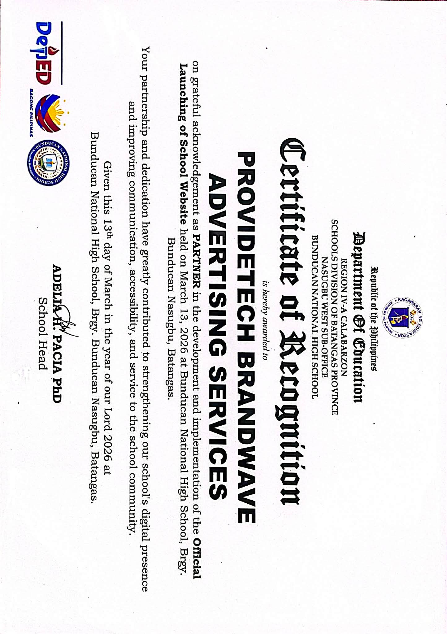 Certificate of Recognition